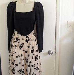 Long sleeve black and white floral tulle dress